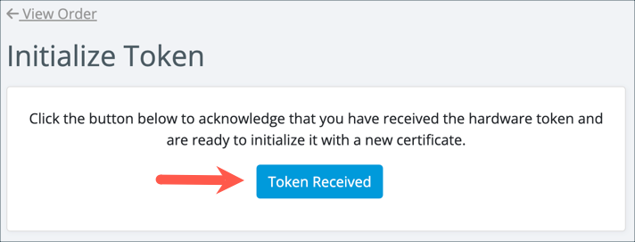 Initialize Token page with Token Received button