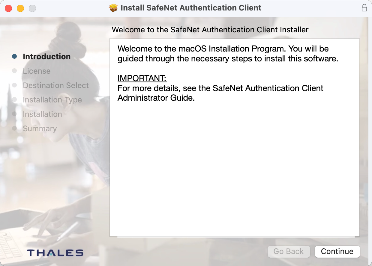 SafeNet Authentication Client macOS installer introduction