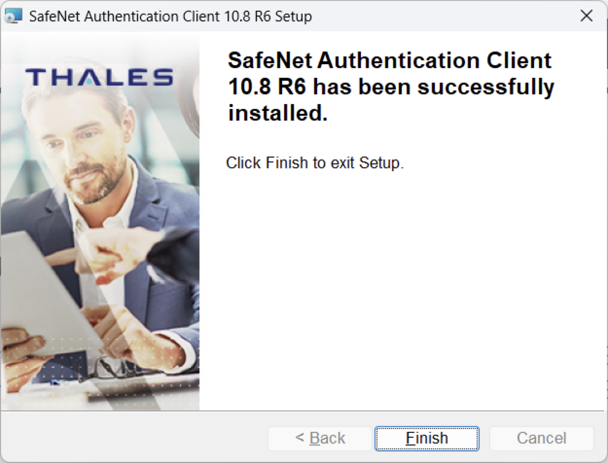 SafeNet Authentication Client successfully installed